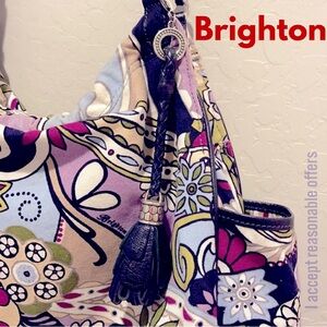 Brighton Floral Canvas Shoulder Bag w/leather straps